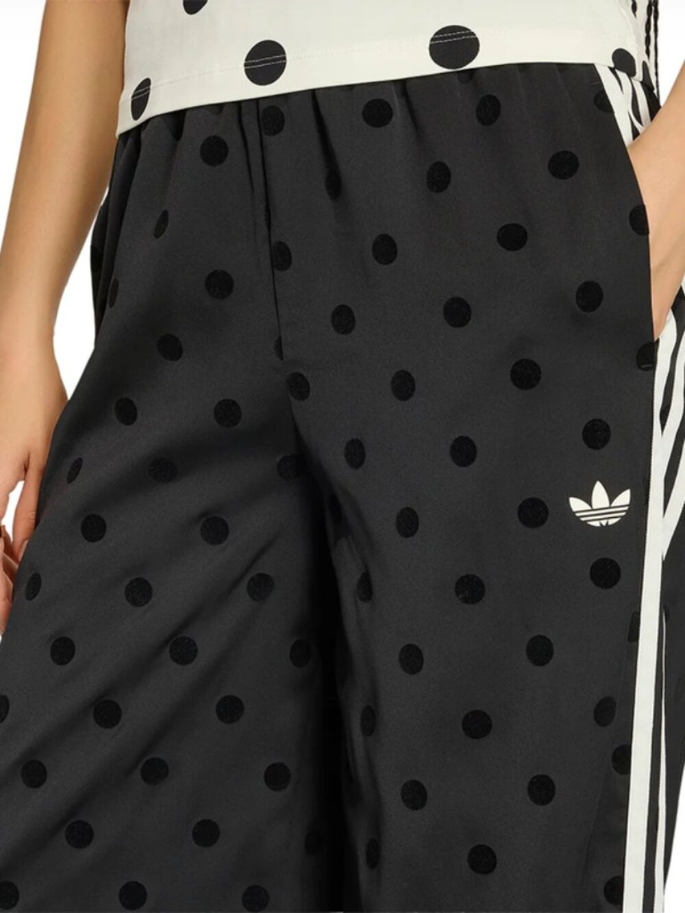 Adidas Adicolor Satin Polka Dots Wide Leg Pants Womens size L XL 2XL Black - Picture 2 of 7